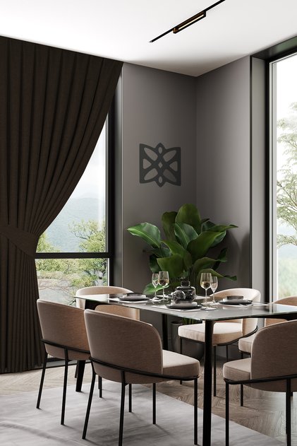 Linen Series Dark Brown Close Pleat (1x3) Single Wing Background Curtain