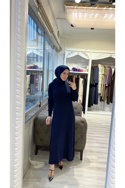 Invee 6954 Wool Blend Knitwear Dress - Navy
