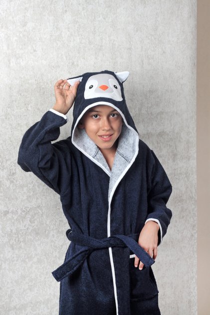 100% Cotton Figured Hooded Children's Bathrobe (Age 3-12 Years)