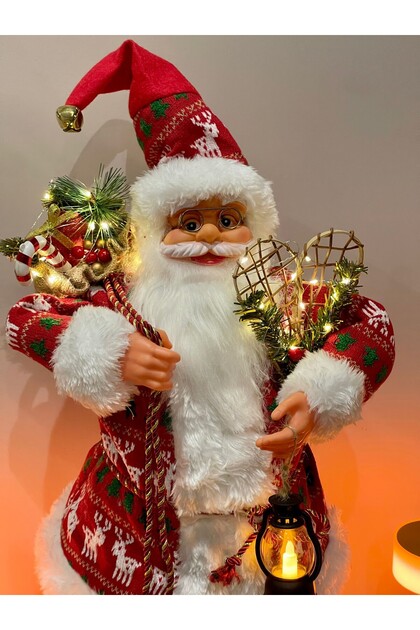 2025 Yeni Yıl Hediyesi Dekoratif Işıklı Noel Baba Yılbaşı Çalı Çırpı Toplamış Noel Baba, 65-70cm