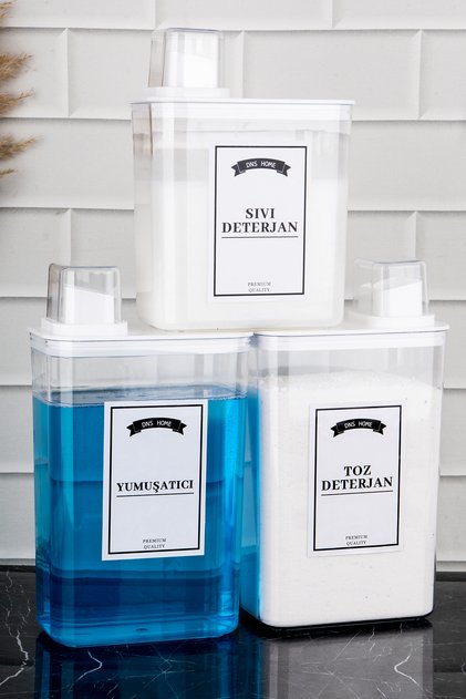 3-Piece Detergent Storage Container Self-Measuring Liquid & Fabric Softener & Powder Detergent Container 2200-3000 ml