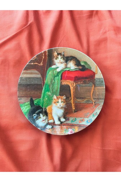 Duvar Tabağı Dekoratif Duvar Süsü Kedi Köpek Desenli 26cm El Yapımı Hayvan Sevgisi Tablosu