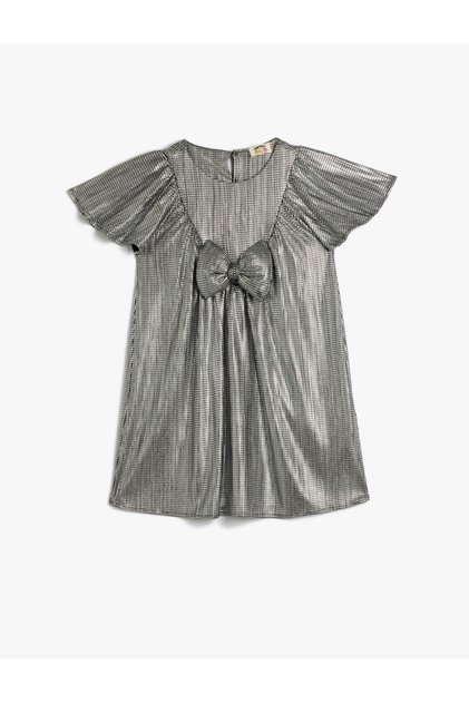 Bow Shiny Dress Round Neck Short Sleeve