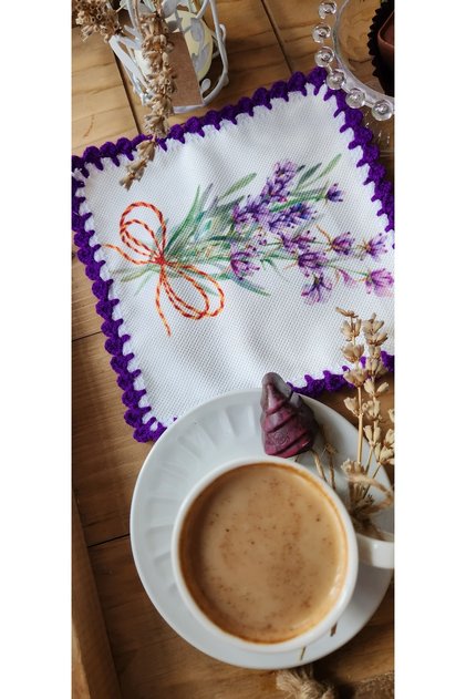 2 Pieces of Decorative Purple Lavender Patterned Cocktail Coffee Presentation Napkins