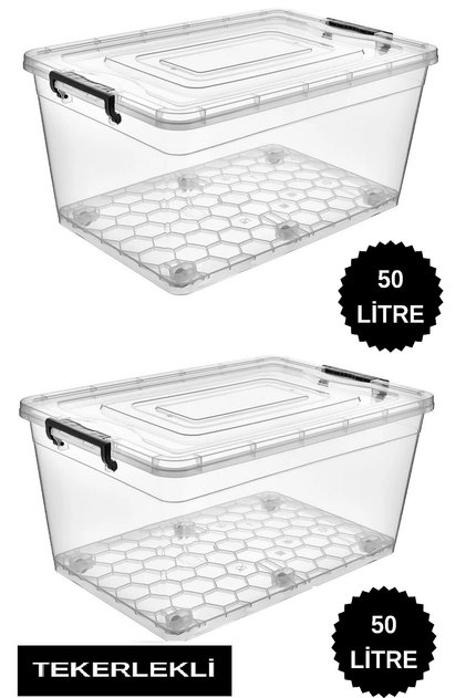 2Pcs 50 Lt Storage Box with Wheels Storage Container with Wheels Large Size Storage Box 41*60*30cm