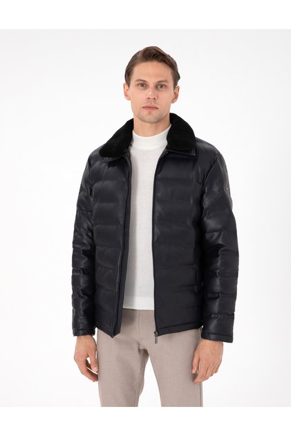 Navy Blue Faux Leather Coat 50300555-200