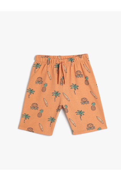 Shorts Fruit Print Detailed Tie Waist Textured Cotton