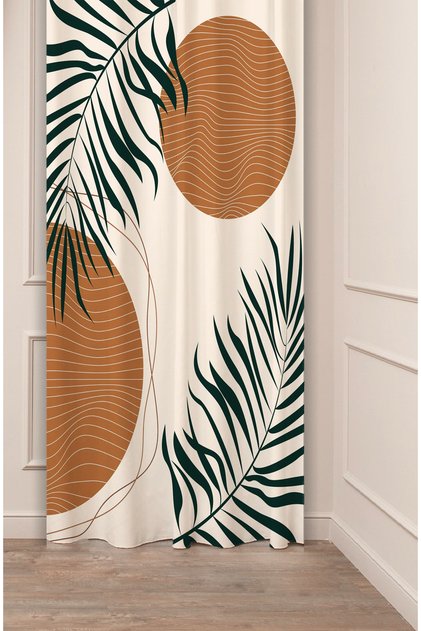 Leaf Beige Bohemian Pattern Digital Printed Backdrop Curtain (Single Wing) Modern Design Soft Color Backdrop Curtain
