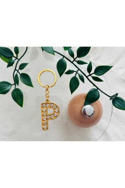 Gold Letter P Stone Keychain