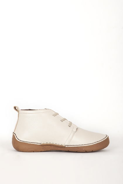 66187 Real Leather Half Ankle Women's Boots Beige