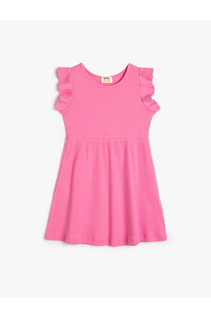 Dress Mini Size Basic Sleeveless Ruffles Round Neck Ribbed Cotton