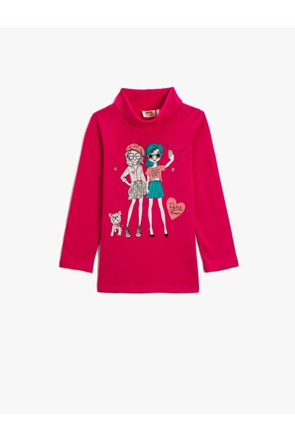 High Collar Printed T-Shirt Long Sleeve Cotton