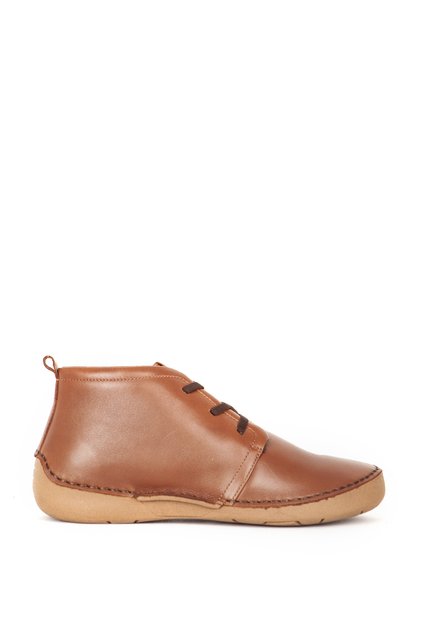 Women's Lace-Up Half Ankle Boots Genuine Leather Br 66187 Tan