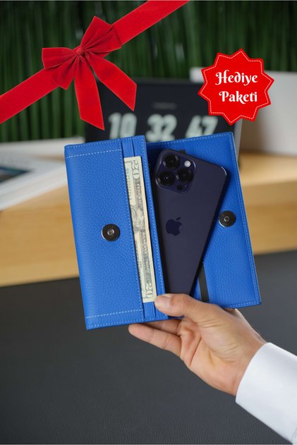 Marco Mavi Hakiki Deri Telefon Cüzdanı
