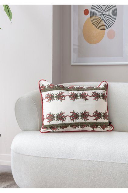 Kokina Premium Series Punch Embroidered Single Decorative Special Design Throw Pillow Cover 35X50