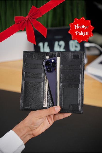 Paris Black Hakiki Deri Telefon Cüzdani
