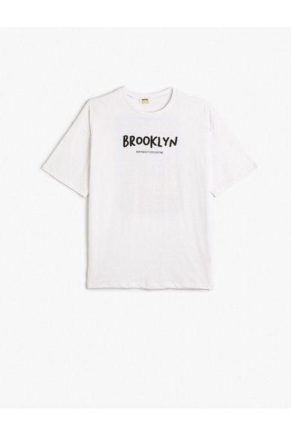 Short Sleeve City Themed Print Detailed Crew Neck Cotton T-Shirt