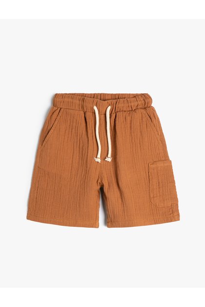 Pocketed and Tied Waist Muslin Shorts