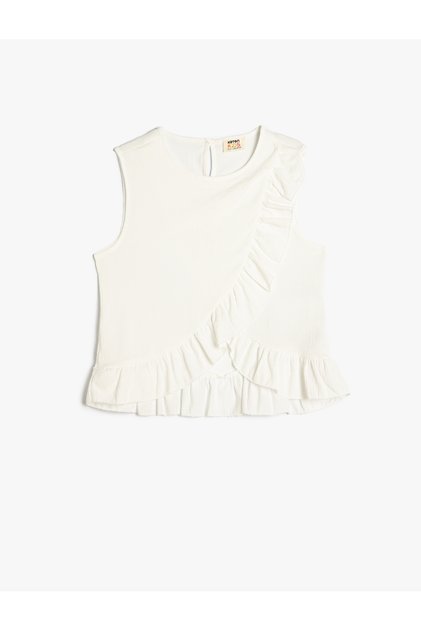 Crew Neck Sleeveless Ruffle Blouse