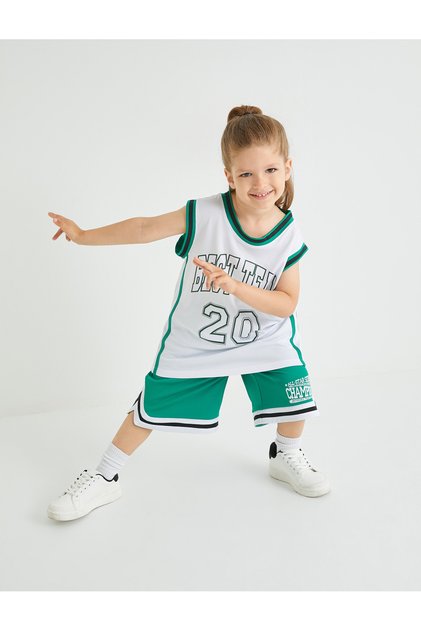 Oversize Sports Shorts with Printed Pockets, Tie Waist, Color Block