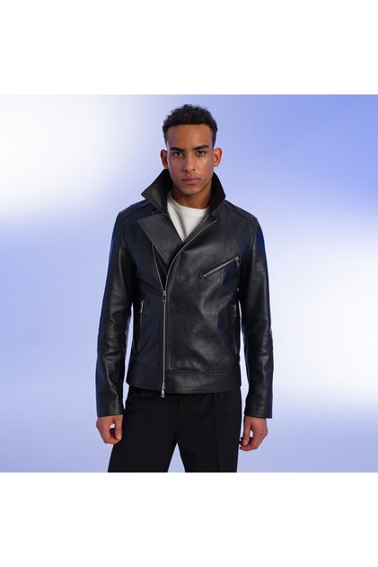 Santo Siyah Erkek Deri Biker Ceket