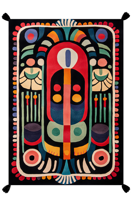 Nora Art Multicolored Abstract Patterned Tasseled Woven Base Carpet Noraart47