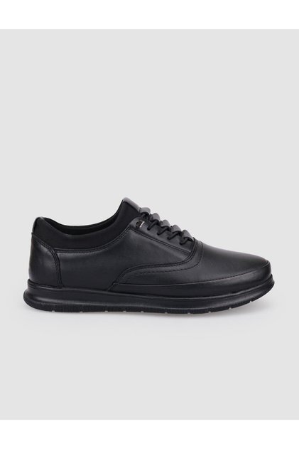100% Genuine Leather Black Rubber Laced Men's Casual Shoes