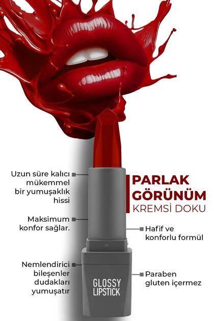 Uzun Süre Kalıcı Yoğun Renk Veren Nemlendirici Parlak Ruj - Glossy Lipstick 323 Ruby Red