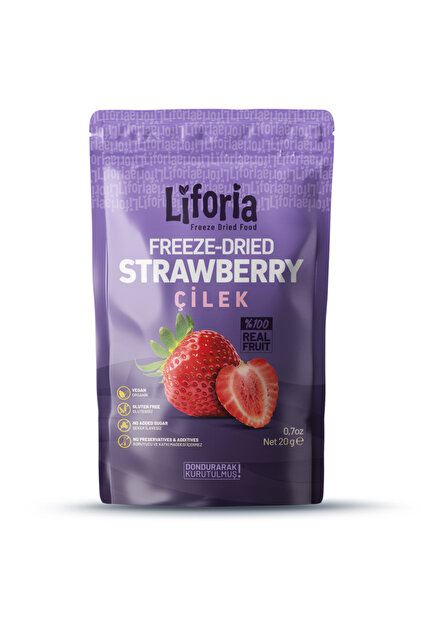 Liforia Freeze Dried Ince Dilim Çilek- Dondurularak Kurutulmuş