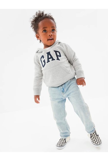 Erkek Bebek Açık Gri Logo Kapüşonlu Sweatshirt