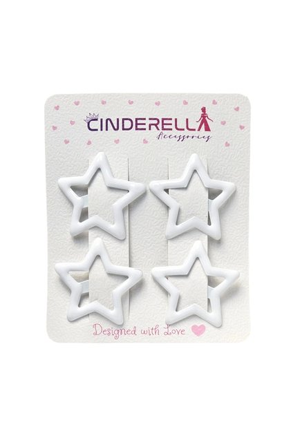 Set of 4 White Star Snap Clips 3.2 cm - Star Snap Hair Clips