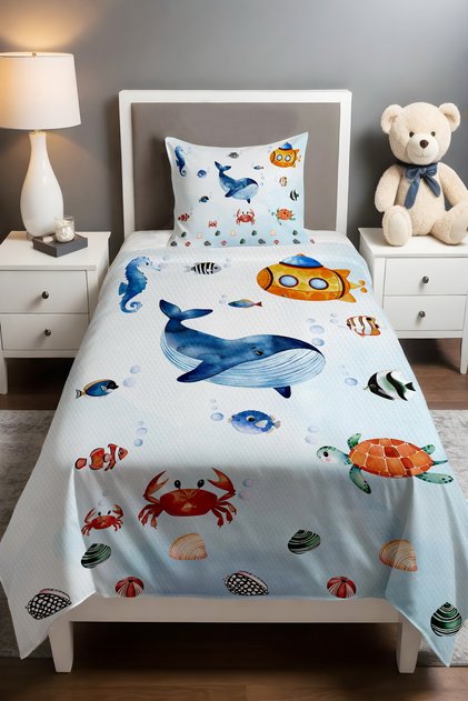 Cute Submarine Patterned Single Baby Kids Pique Set