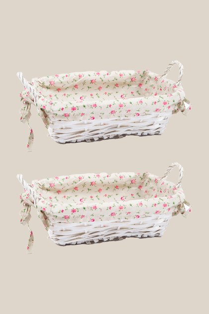 2-Piece Wicker Basket White 18X29X13 cm