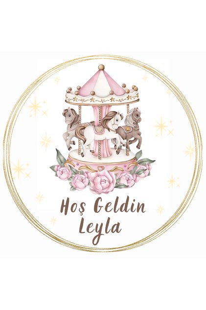 İSME ÖZEL ATLI KARINCA TEMA ETİKET/STİCKER DOĞUM, DOĞUM GÜNÜ YUVARLAK 4 CM 100 ADET