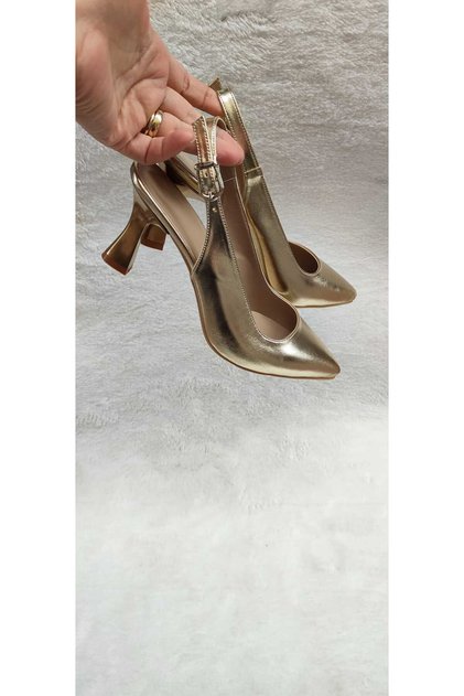 Women's Shiny Dore Gold Colored Evening Shoes