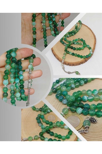 Agate Stone Green Color 99 Prayer Beads 8mm (7888)