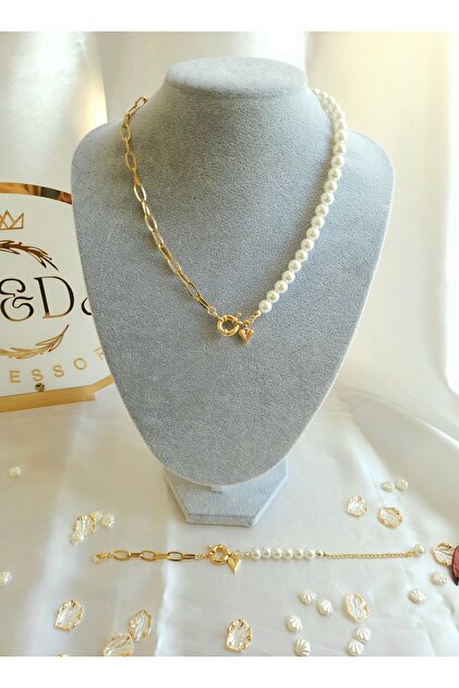 LE&DA Accessory İnci Gemici Kilit Set 14 Ayar Altın Kaplama Gemici