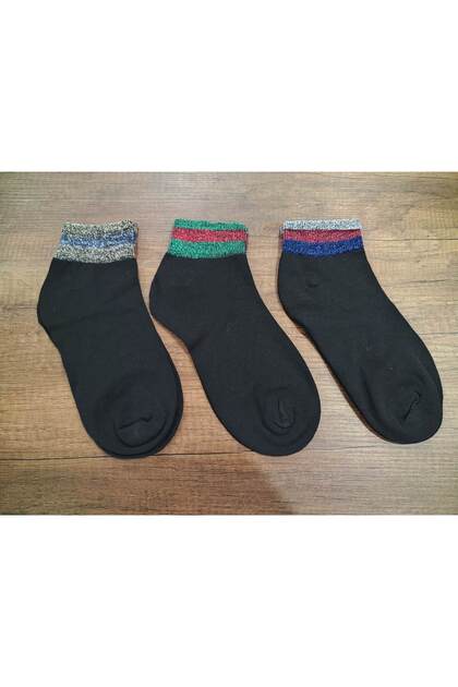 Women's 3 Pairs Microfiber Short Socks with Glitter Detail