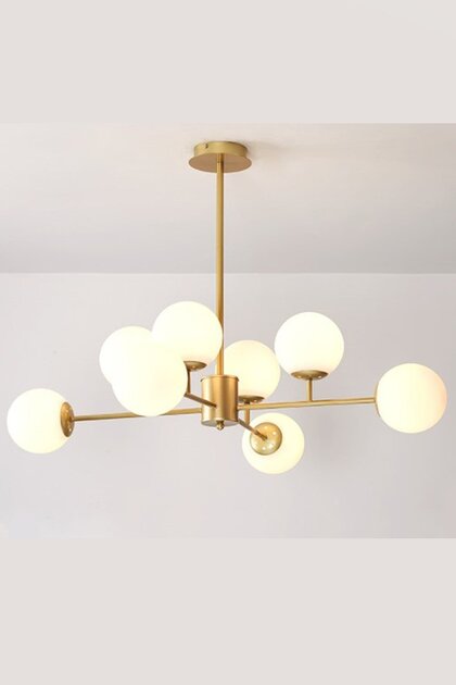 Nida 8 Li Gold Plafonyer Beyaz Camlı Avize