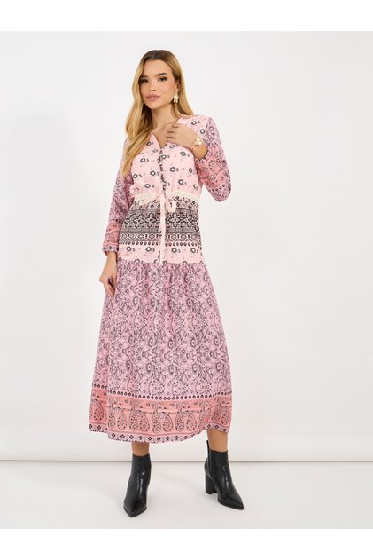 Floral Paisley Print A-Line Midi Dress