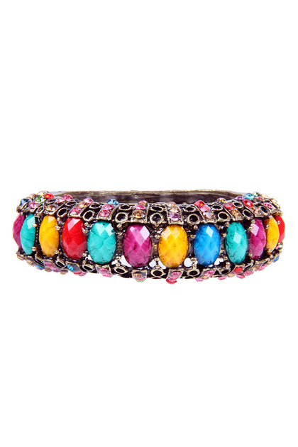 Colorful Stone Cast Metal Handcuffs Model Women's Bracelet