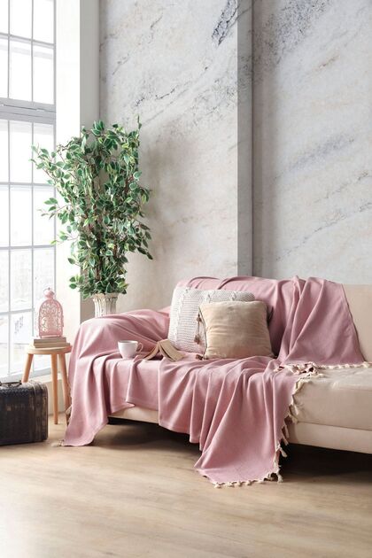 Dusty Rose Cotton Decorative Sofa Cover 170x230 Size Optimal Anti-Slip Design