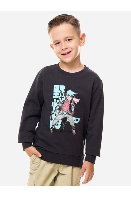 Anime Graphic Print Round Neck Sweatshirt