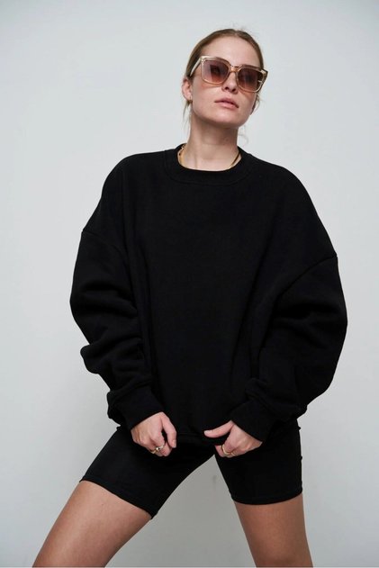 Unisex Oversize Sweatshirt Basic Black – Crew Neck, 3 Thread Ribbed