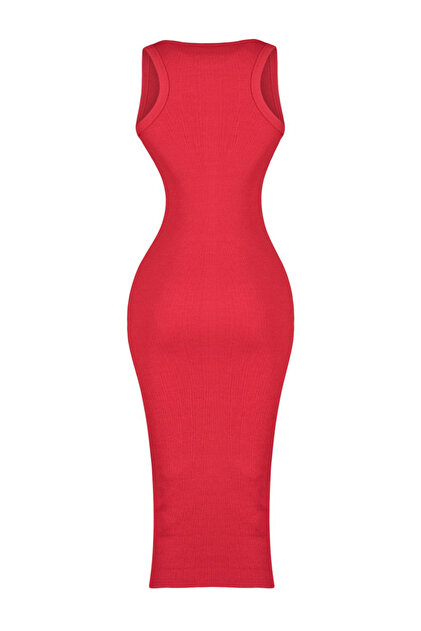 Trendyol Collection Red Ribbed Bodycone/Fitted Crew Neck Flexible Midi  Knitted Pencil Dress TWOSS22EL1575- Trendyol