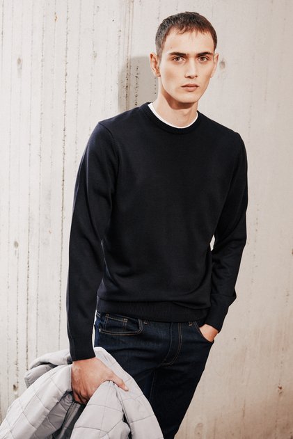 Standard Fit Regular Cut Crew Neck Men's Navy Blue Knitwear Sweater