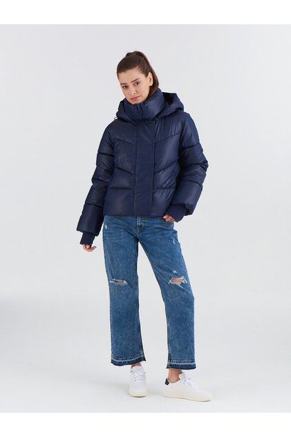 Kadın Lacivert ColdControl Crop Puffer Şişme Mont