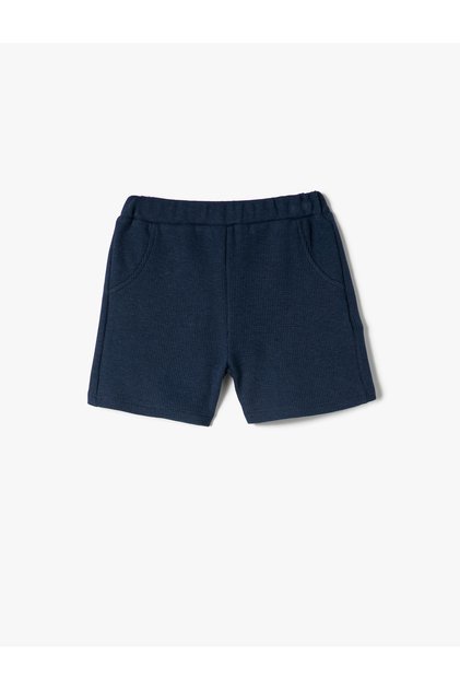 Basic Shorts Textured Pockets Elastic Waist