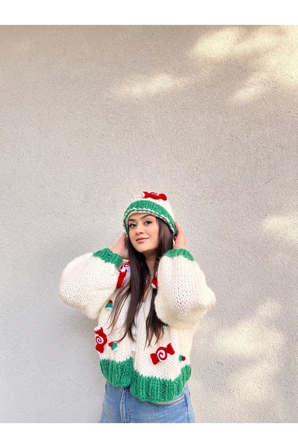 Sugar-Encrusted New Year's Cardigan and Beanie Set, Valentine's Day