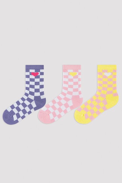 Multicolored Girls Check 3 Pack Socks